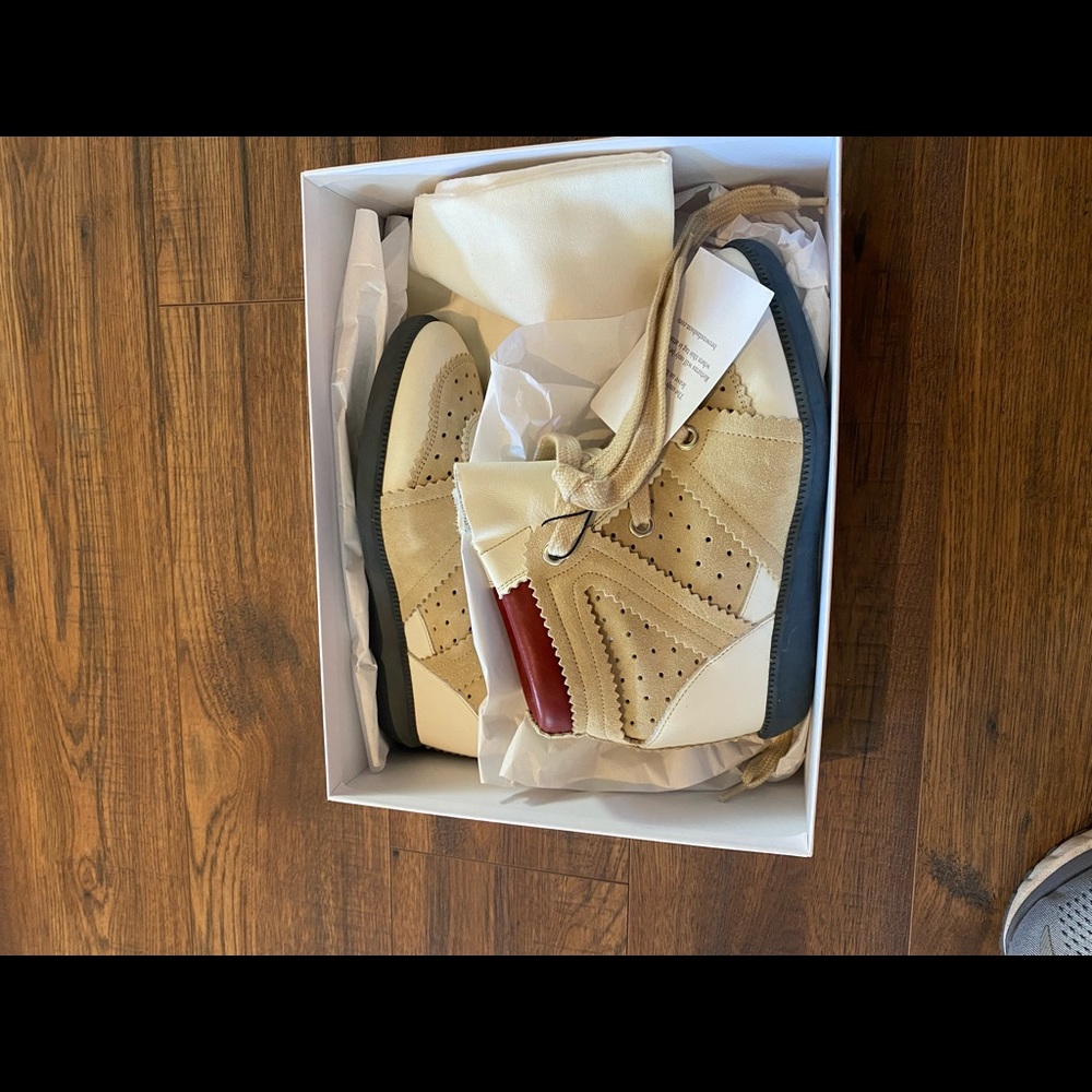 Isabel Marant Beige, White & Red Perforated Wedge Sneaker Boots - Picture 3 of 10